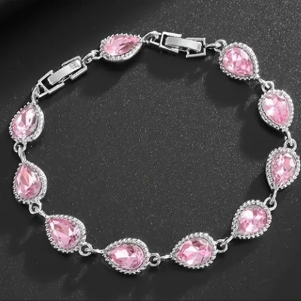 Elegant Pink Silver Tennis Bracelet